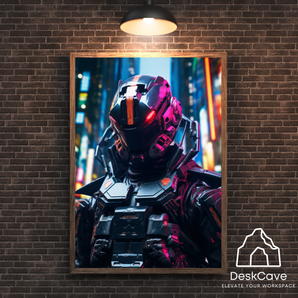 Cyber Robot framed wall art print with black frame