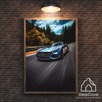 Mercedes GT AMG framed wall art print with wood-look frame