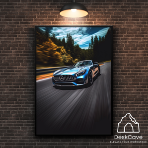 Mercedes GT AMG framed wall art print with black frame