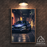 BMW M4 F82 framed wall art print with wood-look frame