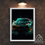 Lamborghini Hurracan framed wall art print with white frame