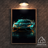 Lamborghini Hurracan framed wall art print with wood-look frame