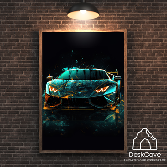 Lamborghini Hurracan framed wall art print with wood-look frame