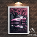 Nissan Silvia framed wall art print with white frame