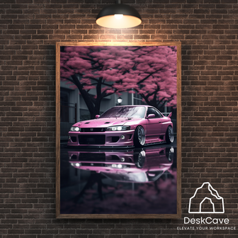 Nissan Silvia framed wall art print with wood-look frame