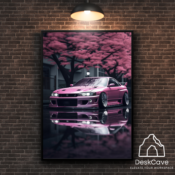 Nissan Silvia framed wall art print with black frame