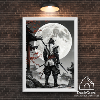 White Night Samurai framed wall art with white frame – DeskCave