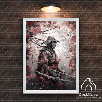 Samurai framed wall art with white frame – DeskCave