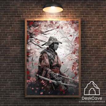 Samurai framed wall art with wood-colour frame – DeskCave