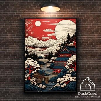 Japan Painting framed wall art print with wood-finish frame