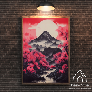 Japan Mountain Sunrise framed wall art print with black frame