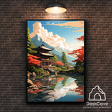 Japan Lake framed wall art print with black frame