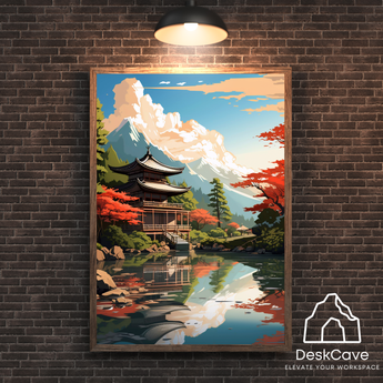 Japan Lake framed wall art print with wood-look frame