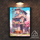 Japan House framed wall art print with wood-finish frame