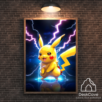Pokemon Pikachu framed wall art with wood-colour frame – DeskCave