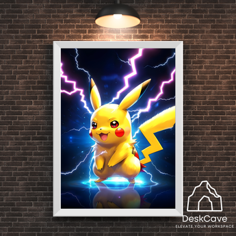 Pokemon Pikachu framed wall art with white frame – DeskCave