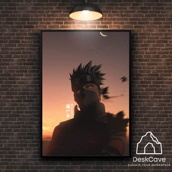 Red-Eyed Ninja framed wall art print with wood-finish frame