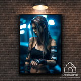 Cyber Blue Girl framed wall art print with black frame