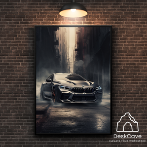 BMW M8 Coupe framed wall art print with black frame
