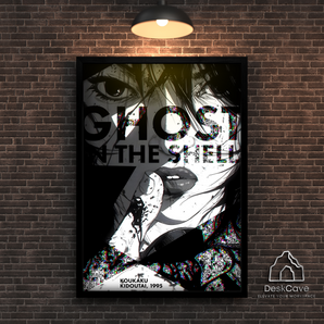 Ghost in the shell framed wall art with wood-colour frame – DeskCave
