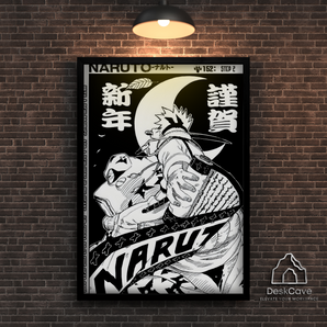 Ninja with scroll framed wall art print with black frame