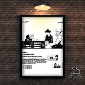 Trio Jujutsu framed wall art print with black frame