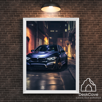 BMW M4 F82 framed wall art print with white frame