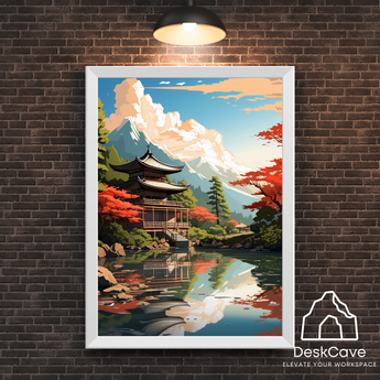 Japan Lake framed wall art print with white frame
