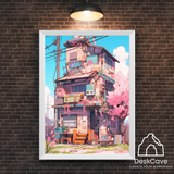 Japan House framed wall art print with white frame