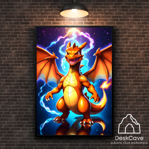 Pokemon Charizard framed wall art with black frame – DeskCave