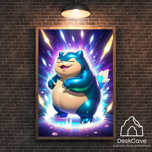 Pokemon Snorlax framed wall art with wood-colour frame – DeskCave