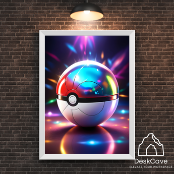 Pokeball framed wall art with white frame – DeskCave