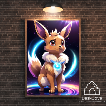 Pokemon Eevee framed wall art with wood-colour frame – DeskCave