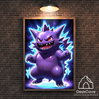 Pokemon Gengar framed wall art with wood-colour frame – DeskCave