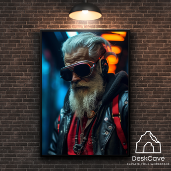 Cyber Grandpa framed wall art print with wood-finish frame