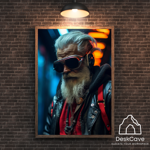 Cyber Grandpa framed wall art print with black frame