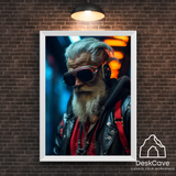 Cyber Grandpa framed wall art print with white frame