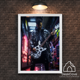 Cyber Man with Guitar framed wall art print with white frame