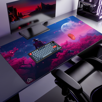 Samurai Moon Blue gaming mouse pad — XL size (1200 × 600 mm)