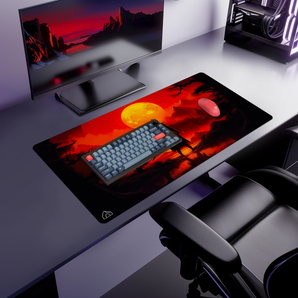 Samurai Moon Orange gaming mouse pad — Large size (900 × 400 mm)